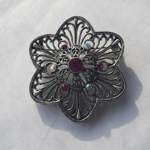 Vintage Silver-Tone Purple Brooch